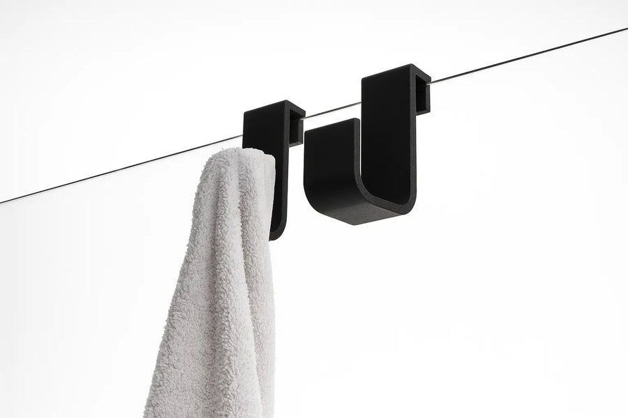 Kunststof Douchehaken – Set van 2 – Voor Handdoeken & Glazen Douchewanden 6‑8 mm – Zwart HuubSolutions