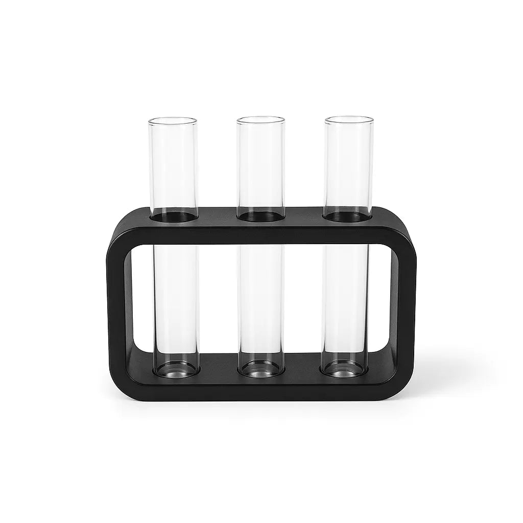 Moderne Zwarte Houder met 3 Glazen Vaasjes – Decoratief Planten- & Bloemenrek voor Stekjes, Droogbloemen en Interieurstyling HuubSolutions