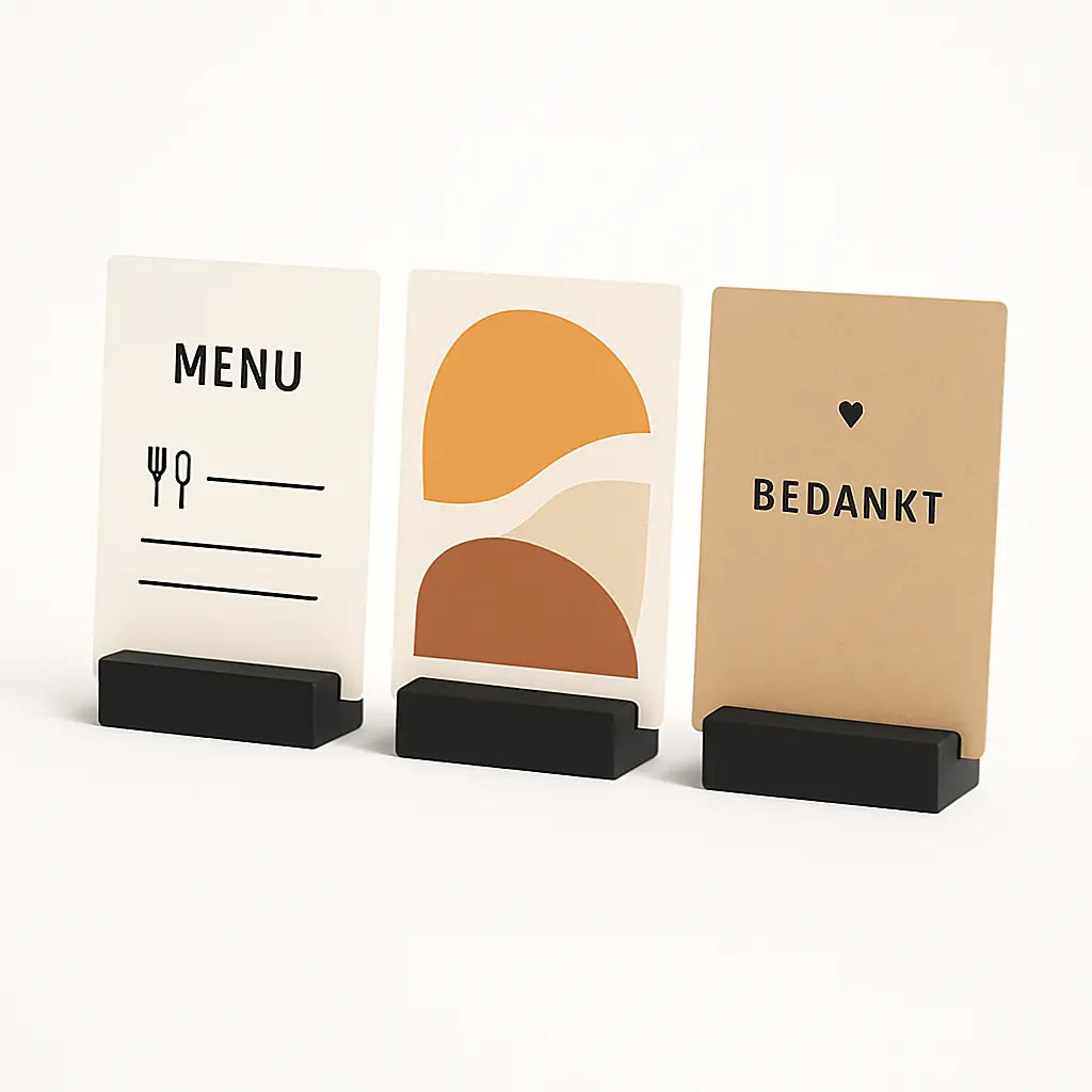 Kunststof Kaarthouder Zwart – Set van 3 – Menukaarthouder & Fotohouder – Voor Ansichtkaart / Tafelkaart Display HuubSolutions