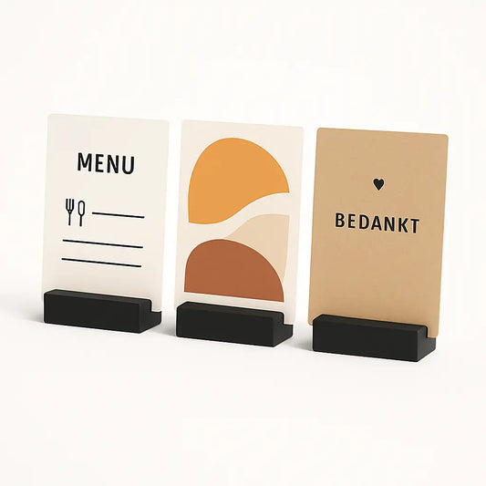 Kunststof Kaarthouder Zwart – Set van 3 – Menukaarthouder & Fotohouder – Voor Ansichtkaart / Tafelkaart Display HuubSolutions