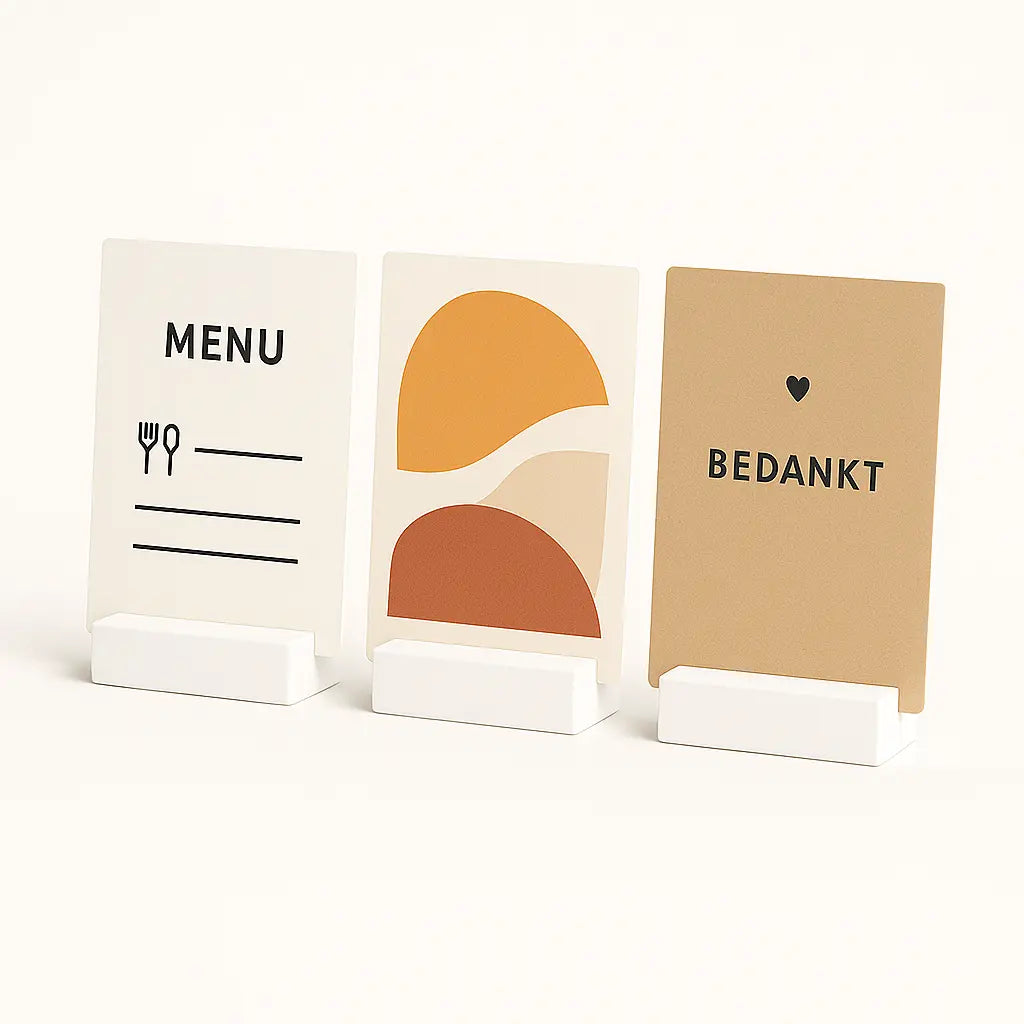 Kunststof Kaarthouder Wit – Set van 3 – Menukaarthouder & Fotohouder – Voor Ansichtkaart / Tafelkaart Display HuubSolutions